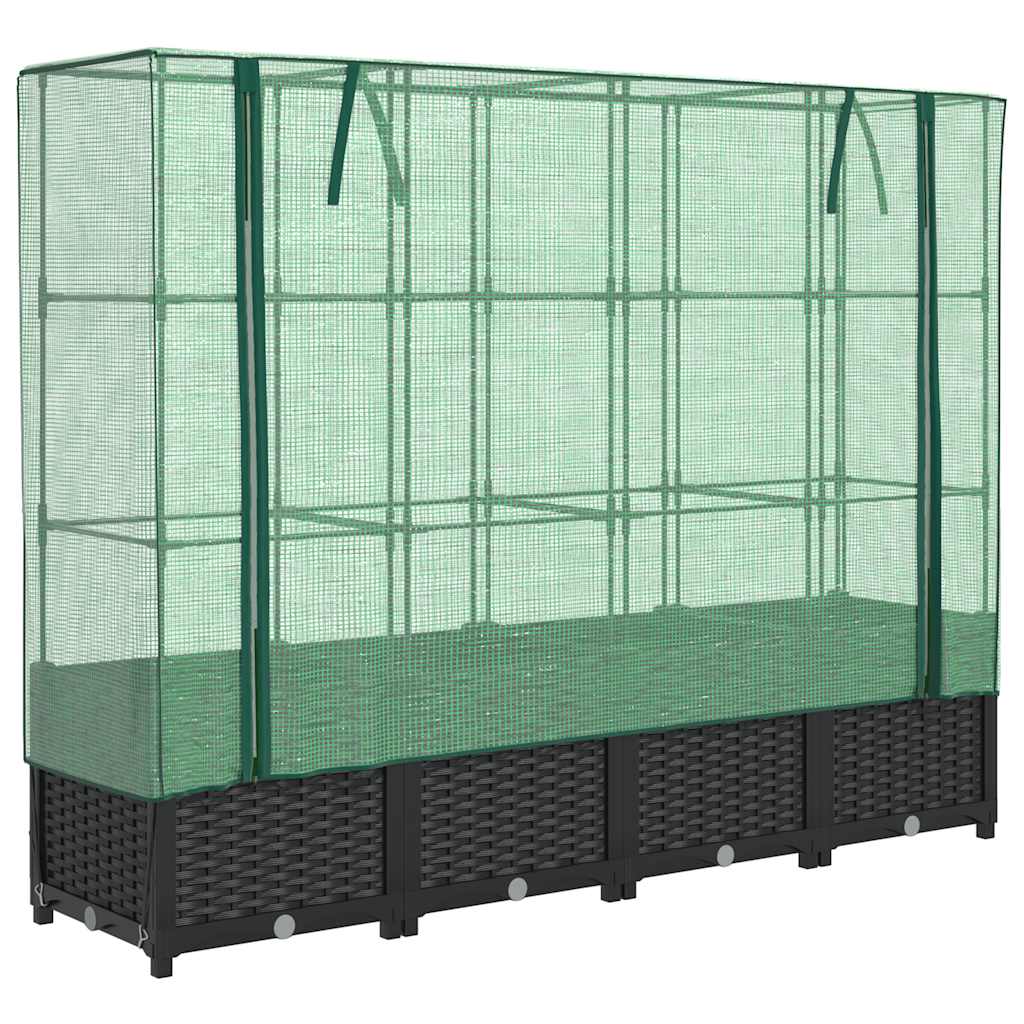 Povišena gredica s pokrovom za staklenik izgled ratana 160x40x138 cm
