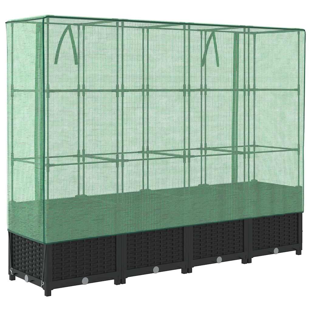 Povišena gredica s pokrovom za staklenik izgled ratana 160x40x138 cm