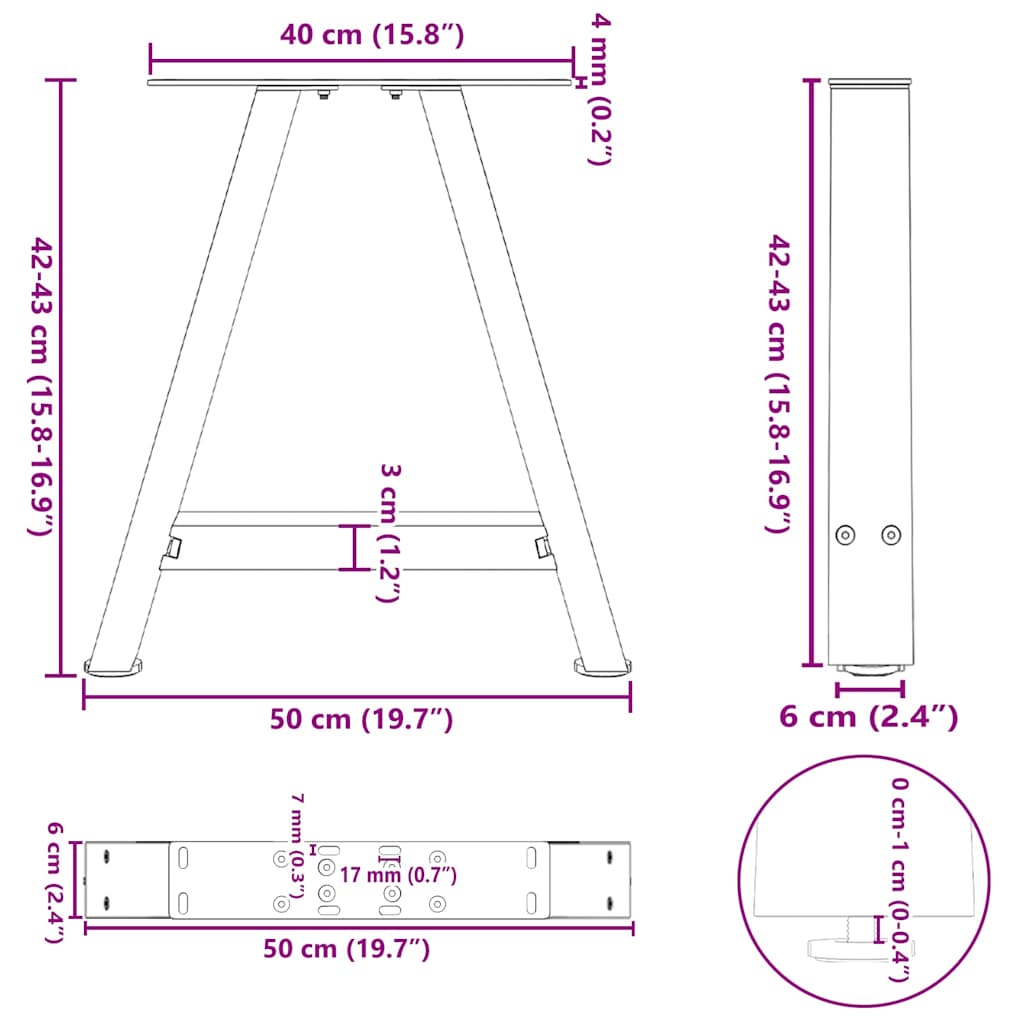 Noge za klub stolić A-oblika 2 kom Crne 50 x (42-43) cm Čelik