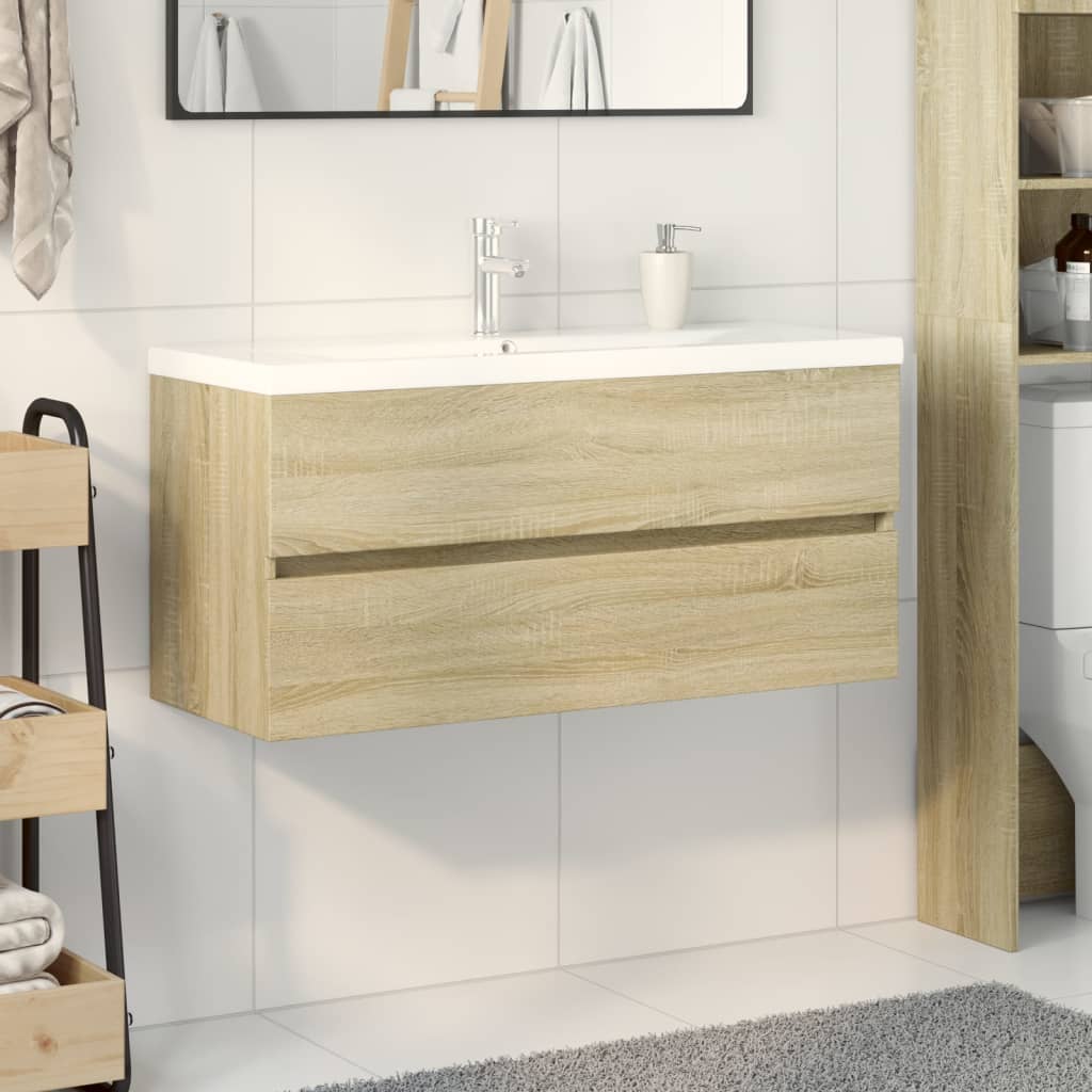 2-dijelni set kupaonskog namještaja od keramike i drva Smeđa 100 x 38.5 x 45 cm
