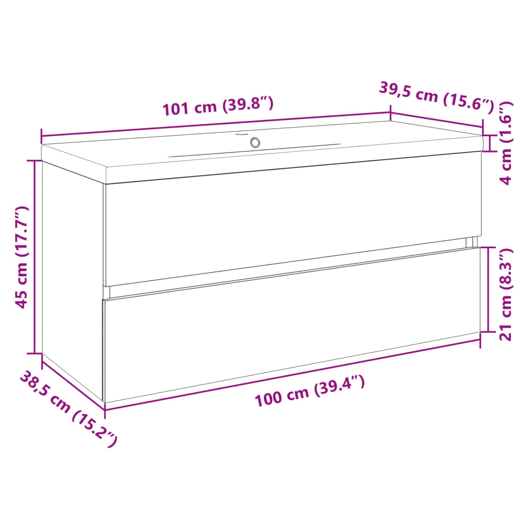 2-dijelni set kupaonskog namještaja od keramike i drva Smeđa 100 x 38.5 x 45 cm