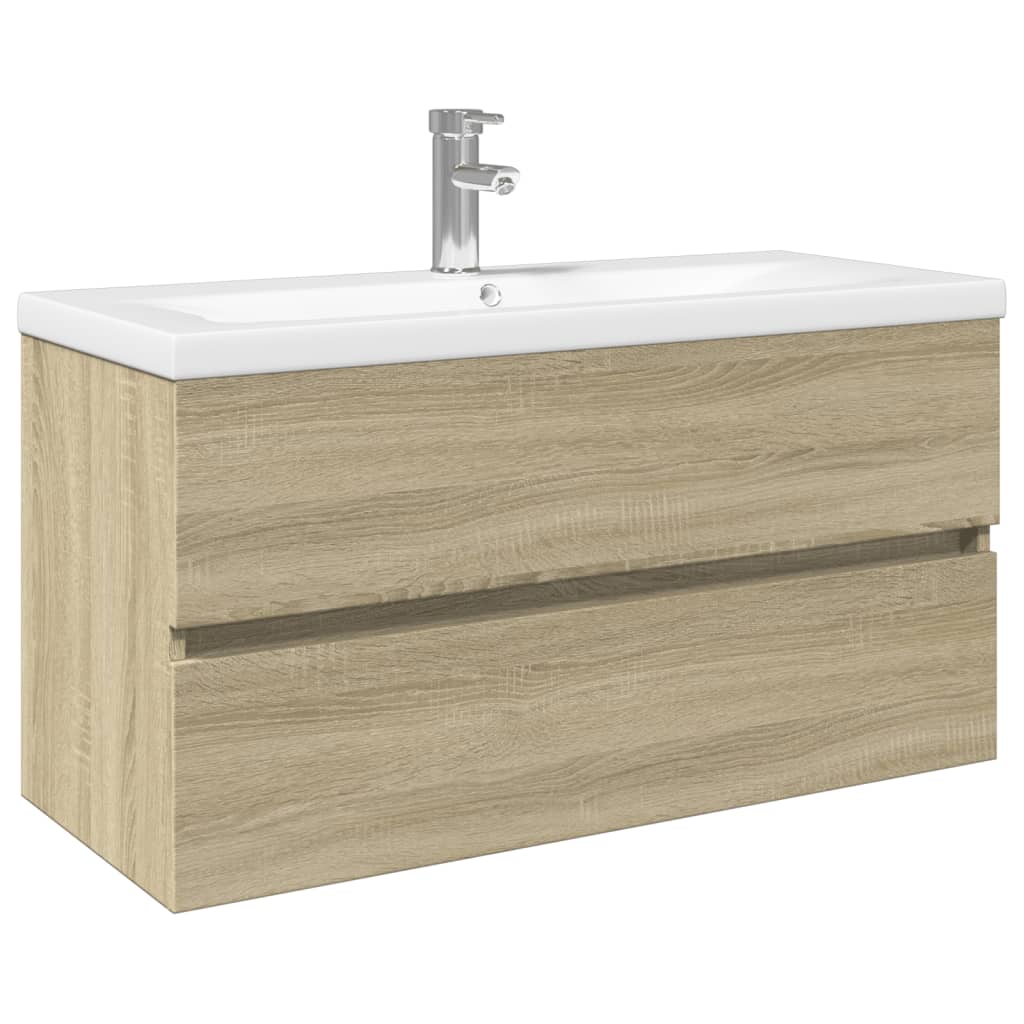 2-dijelni set kupaonskog namještaja od keramike i drva Smeđa 90 x 38.5 x 45 cm