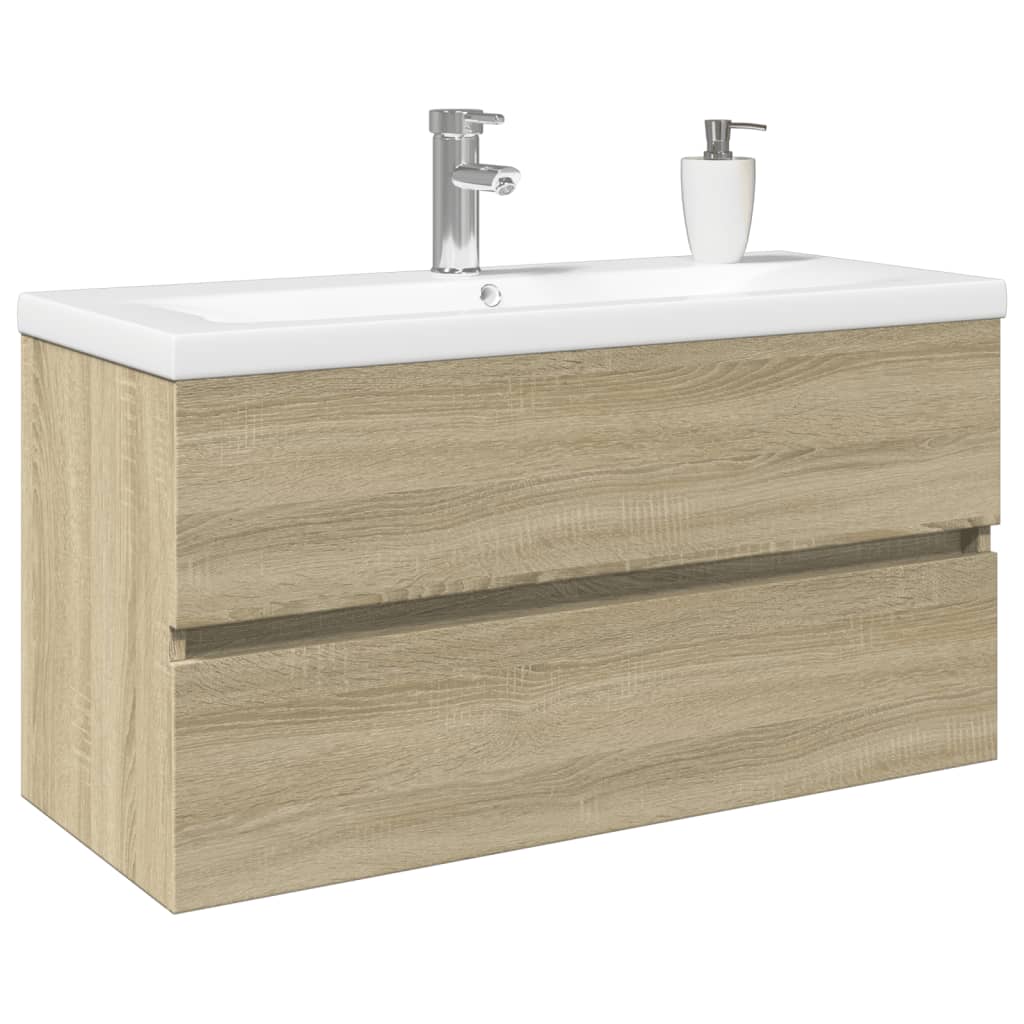 2-dijelni set kupaonskog namještaja od keramike i drva Smeđa 90 x 38.5 x 45 cm