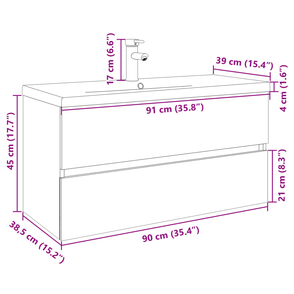 2-dijelni set kupaonskog namještaja od keramike i drva Smeđa 90 x 38.5 x 45 cm