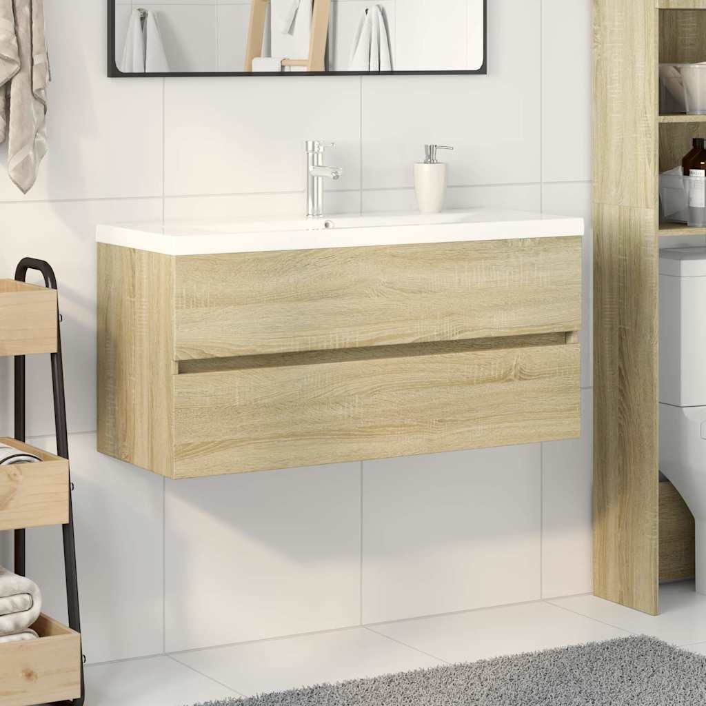 2-dijelni set kupaonskog namještaja od keramike i drva Smeđa 100 x 38.5 x 45 cm