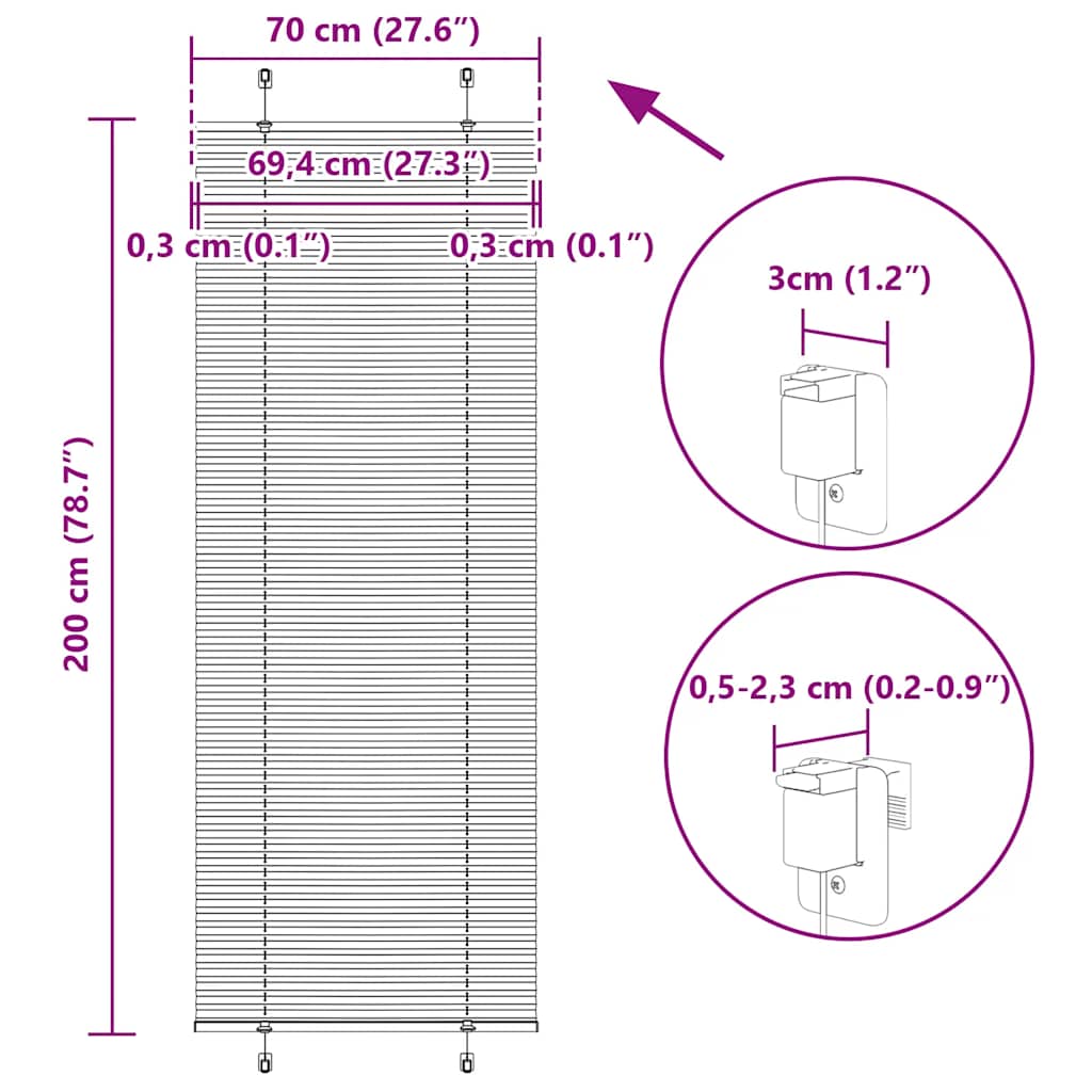 Plisirana zavjesa Roza 70x200 cm Širina tkanine 69,4 cm Poliester