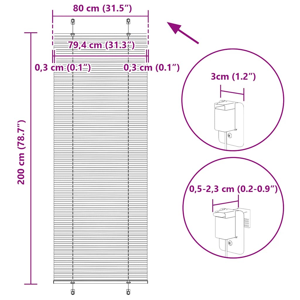 Plisirana zavjesa Roza 80x200 cm Širina tkanine 79,4 cm Poliester