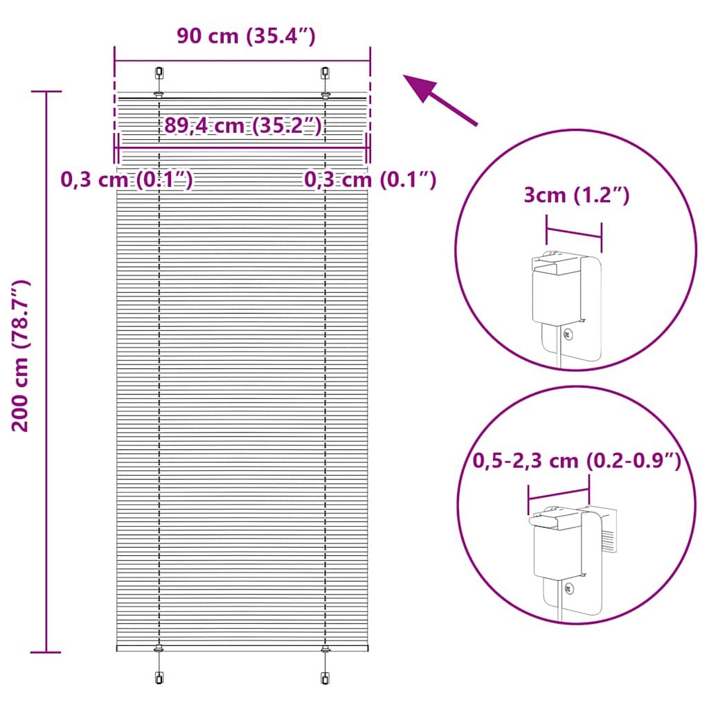 Plisirana zavjesa Roza 90x200 cm Širina tkanine 89,4 cm Poliester