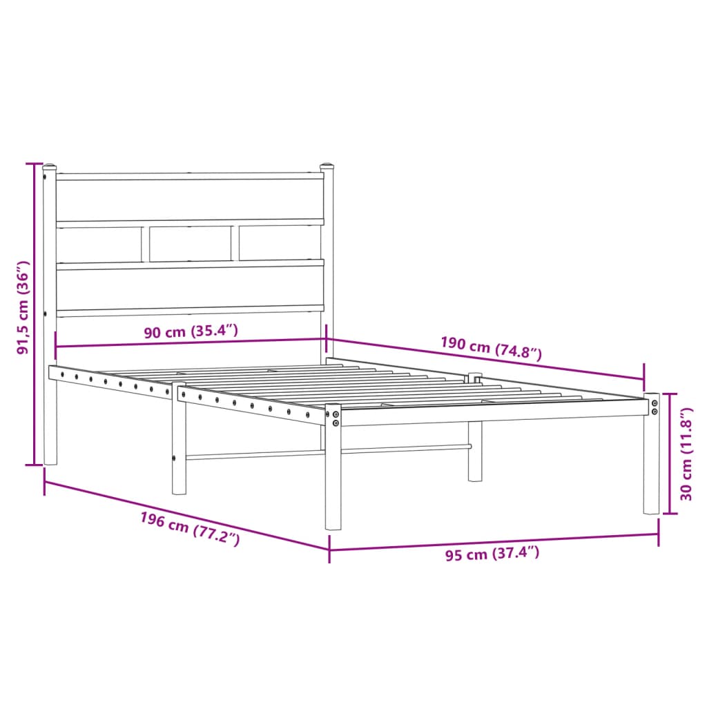 Metalni okvir kreveta bez madraca boja hrasta 90x190 cm