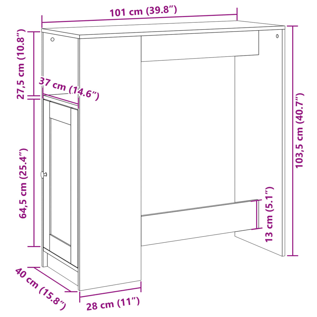 Barski stol s držačima boja drva 101 x 40 x 103,5 cm drveni