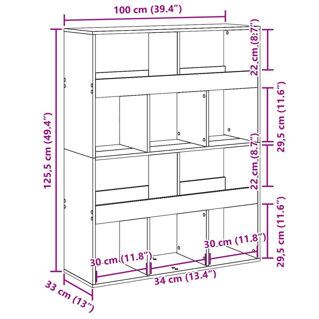 Sobna pregrada boja hrasta 100x33x125,5 cm konstruirano drvo Siva