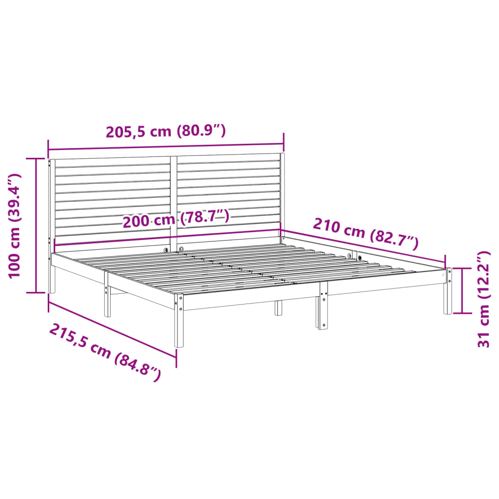 Dugi okvir kreveta bez madraca bijeli 200 x 210 cm masivno drvo