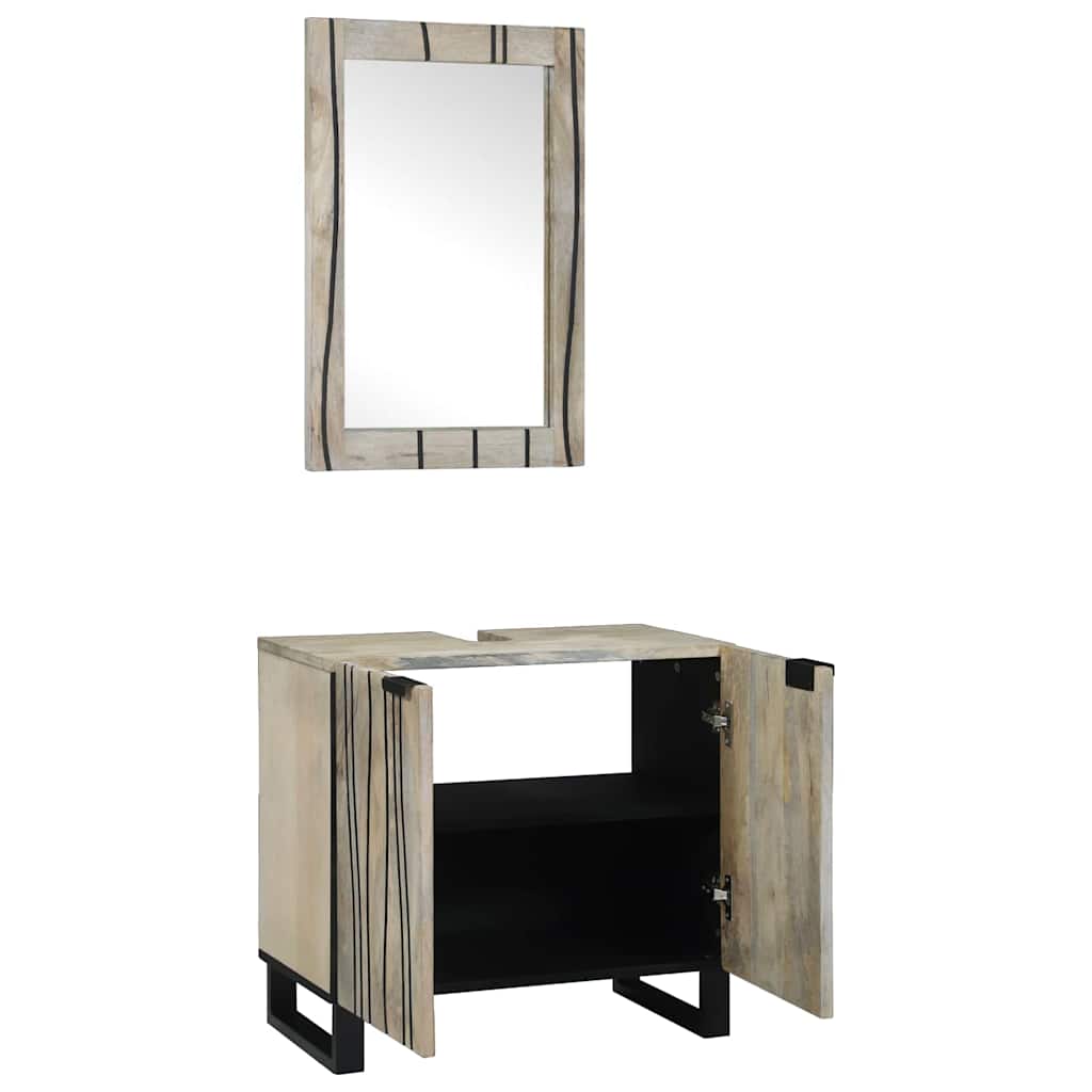 Set ormarića za kupaonicu 2 pcs Bijela Čvrsto drvo manga