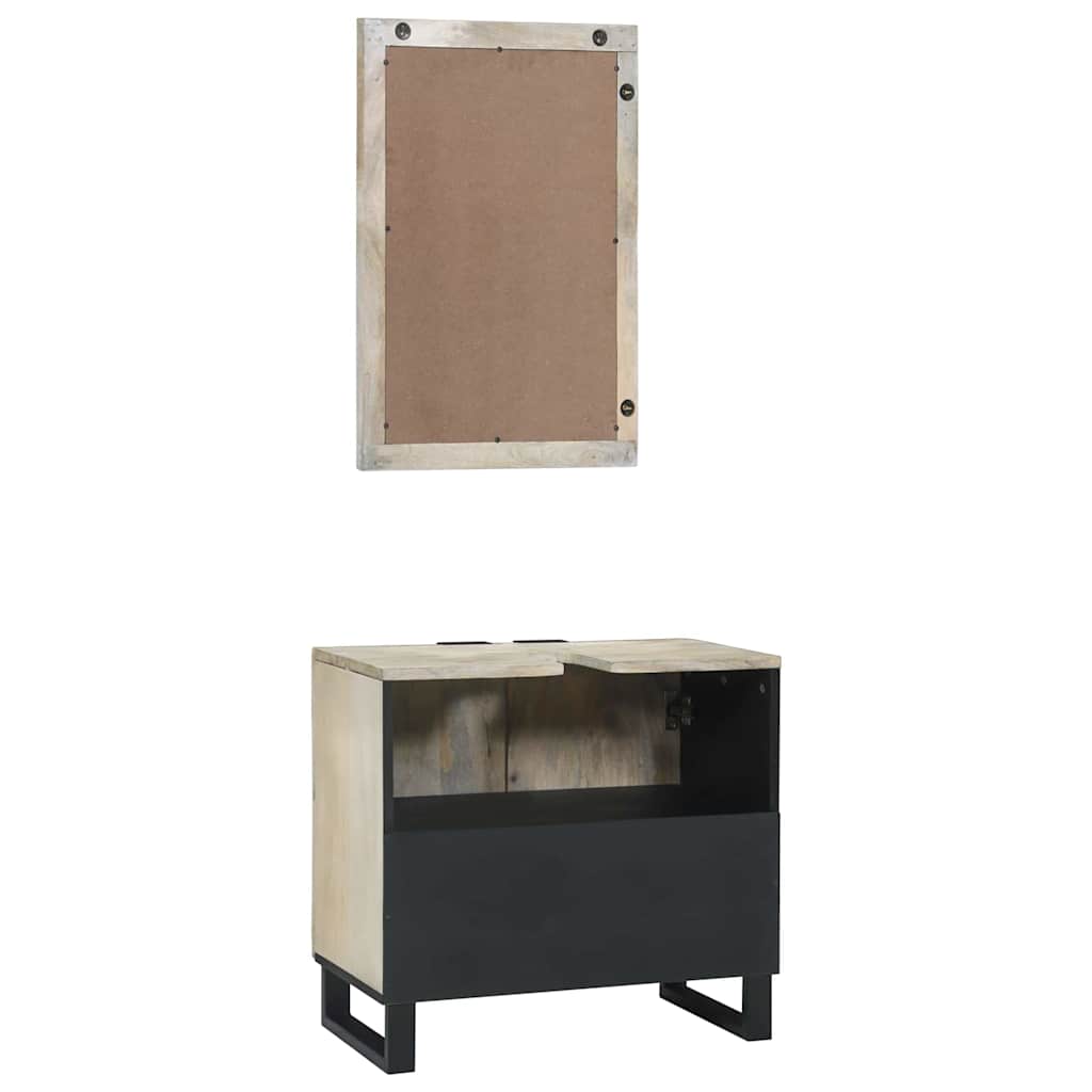 Set ormarića za kupaonicu 2 pcs Bijela Čvrsto drvo manga