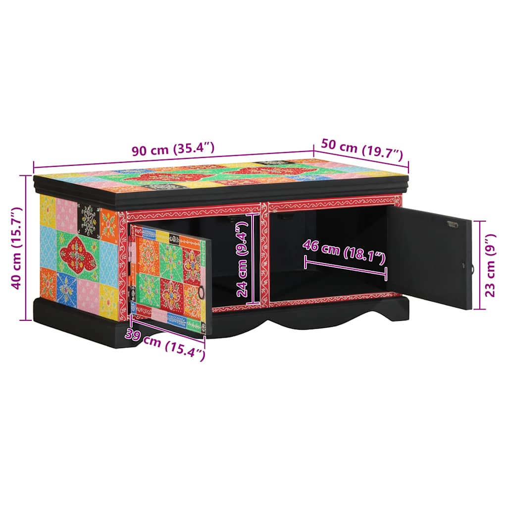 Klub stolić višebojni 90x50x40 cm masivno drvo mango