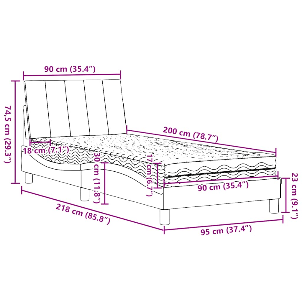 Krevet s madracem Hanko krem 90 x 200 cm od tkanine
