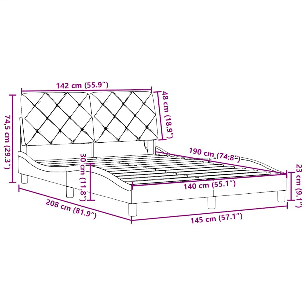 Okvir za krevet s LED rasvjetom bez madraca tamnosmeđi 140x190 cm tkanina