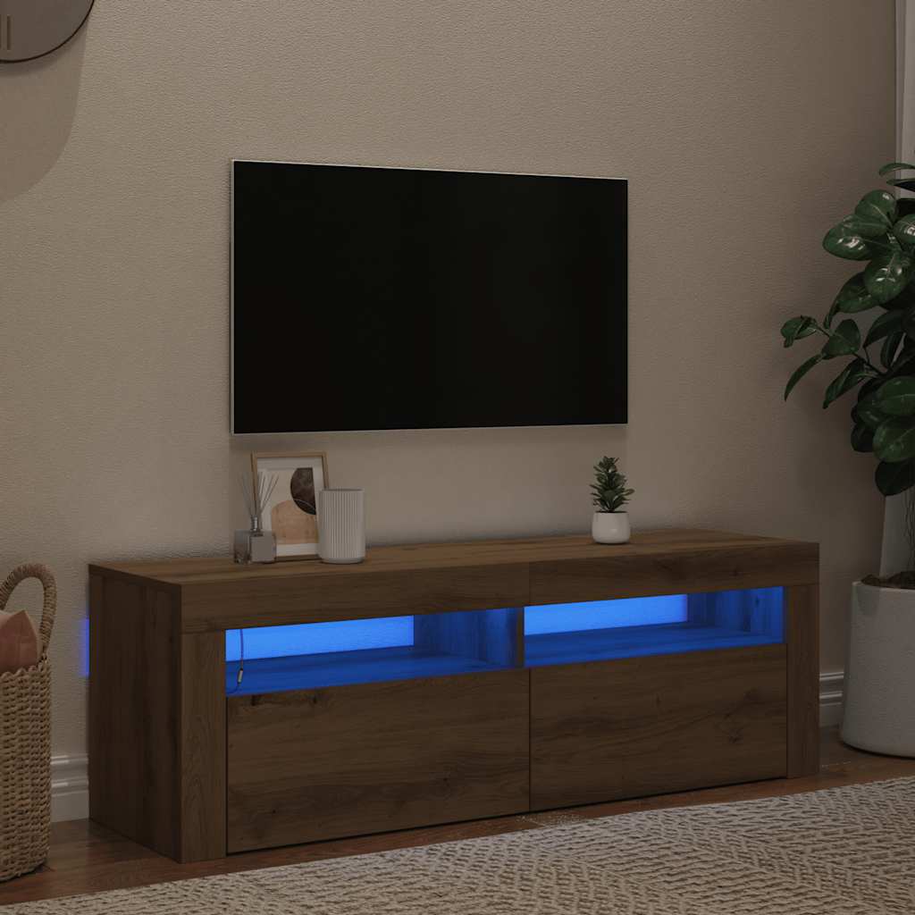 TV ormarić LED boja hrasta 120x35x40 cm konstruirano drvo Smeđa