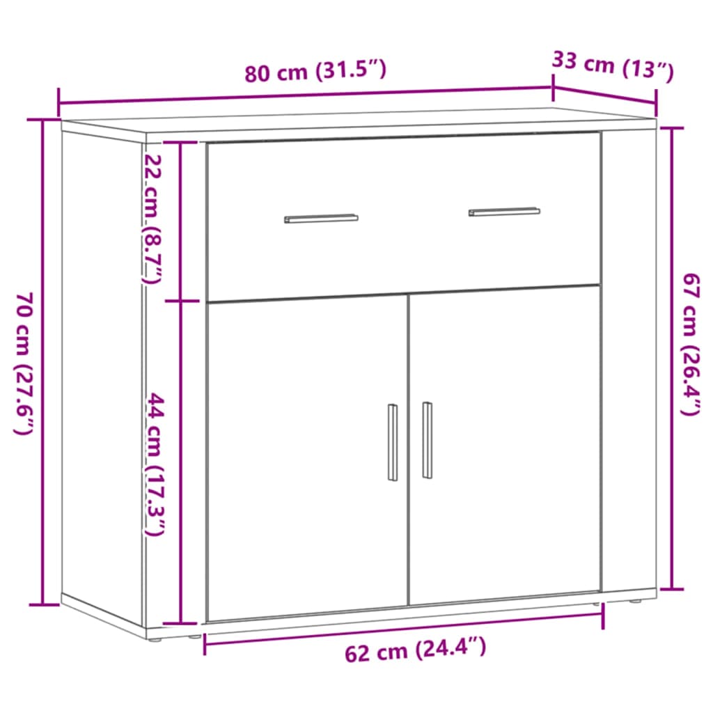 Komoda boja hrasta artisan 80 x 33 x 70 cm konstruirano drvo