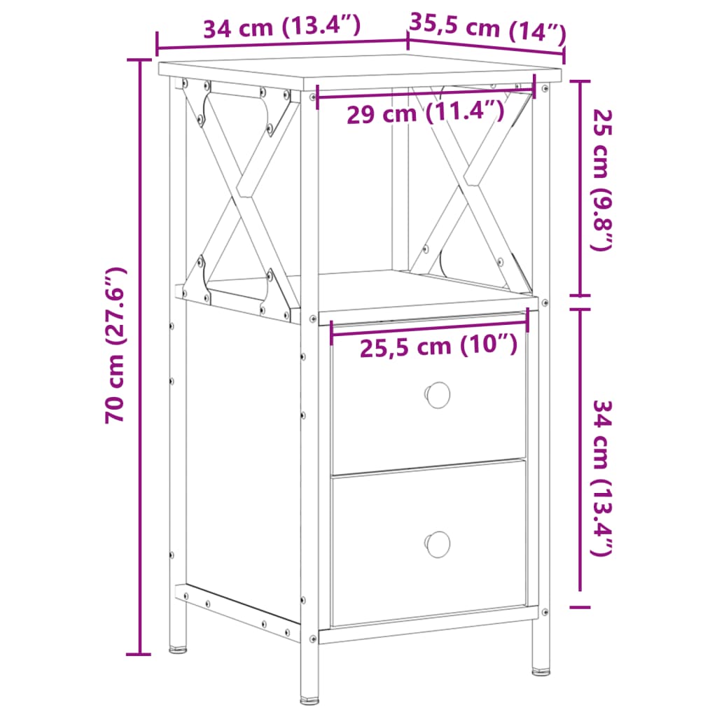 Noćni ormarići 2 kom Staro drvo 34x35,5x70 cm Konstruirano drvo