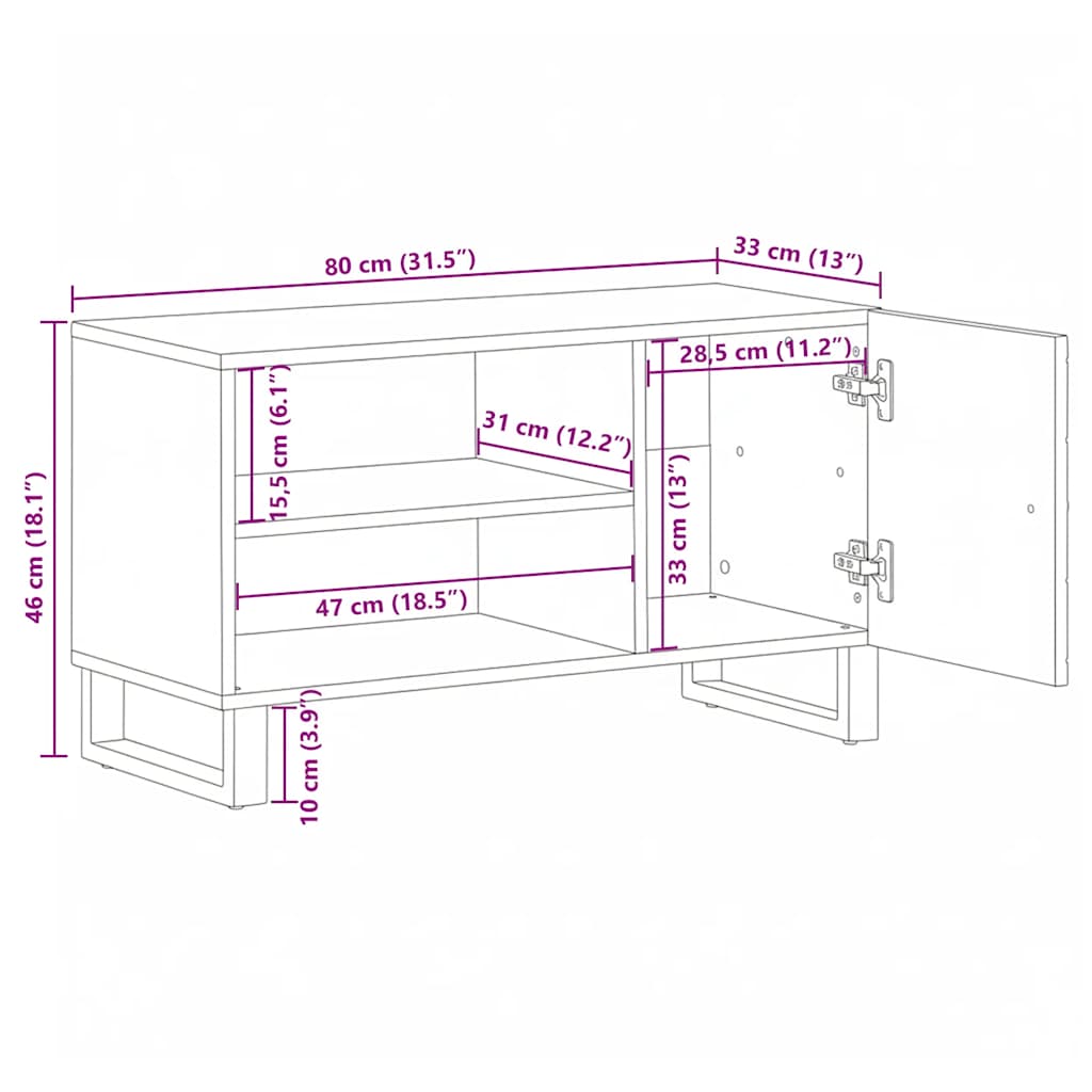 TV ormarić crni 80x33x46 cm od masivnog drva manga Crna
