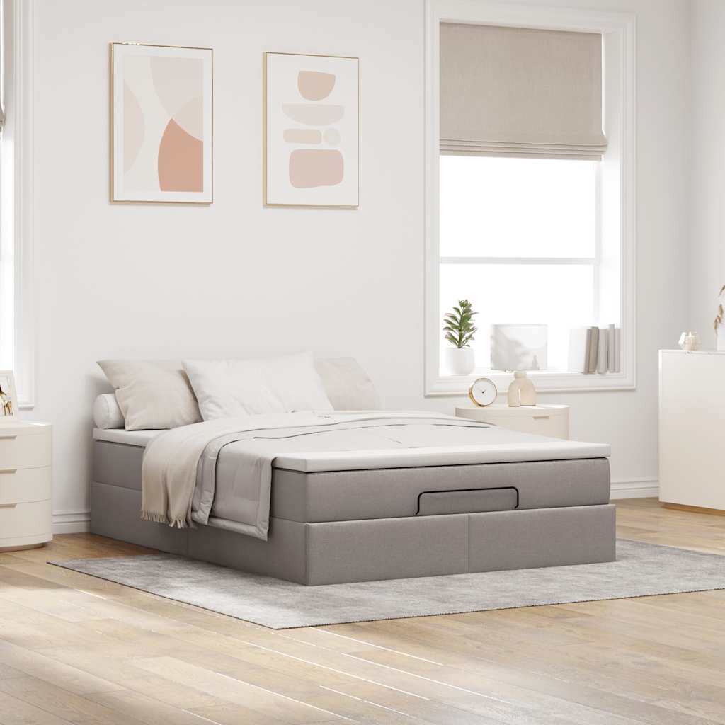 Ottoman krevet s madracem, taupe boja, 140x190 cm, tkanina