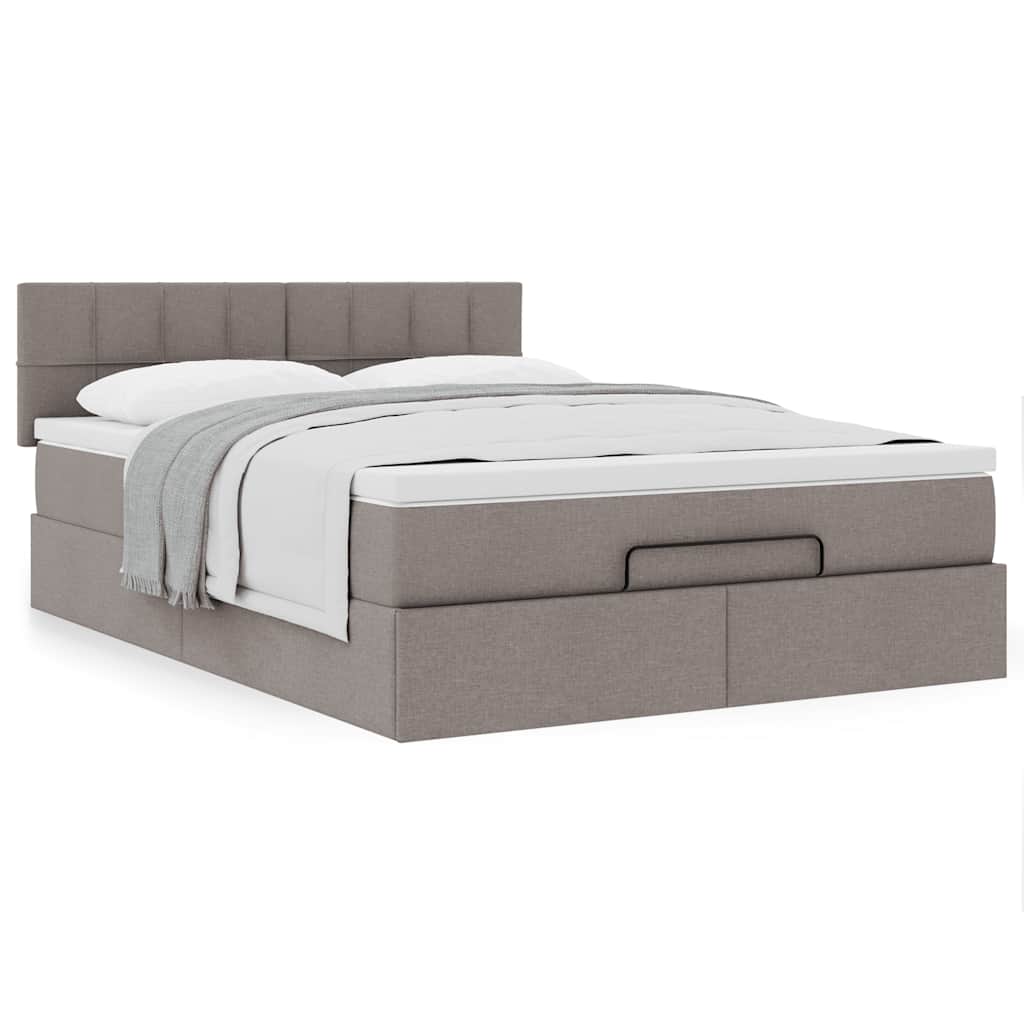 Krevet s otomancem i madracem, taupe boja, 140x190 cm, tkanina