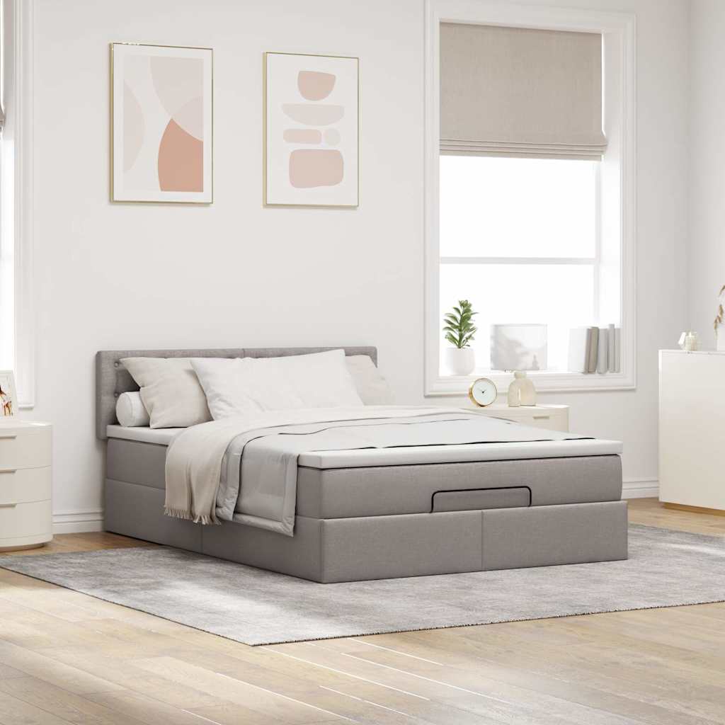 Krevet s otomancem i madracem, taupe boja, 140x190 cm, tkanina