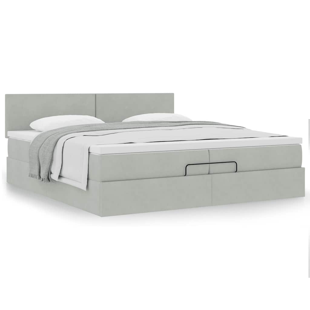 Ottoman krevet s madracem svijetlo sivi 200x200 cm baršun