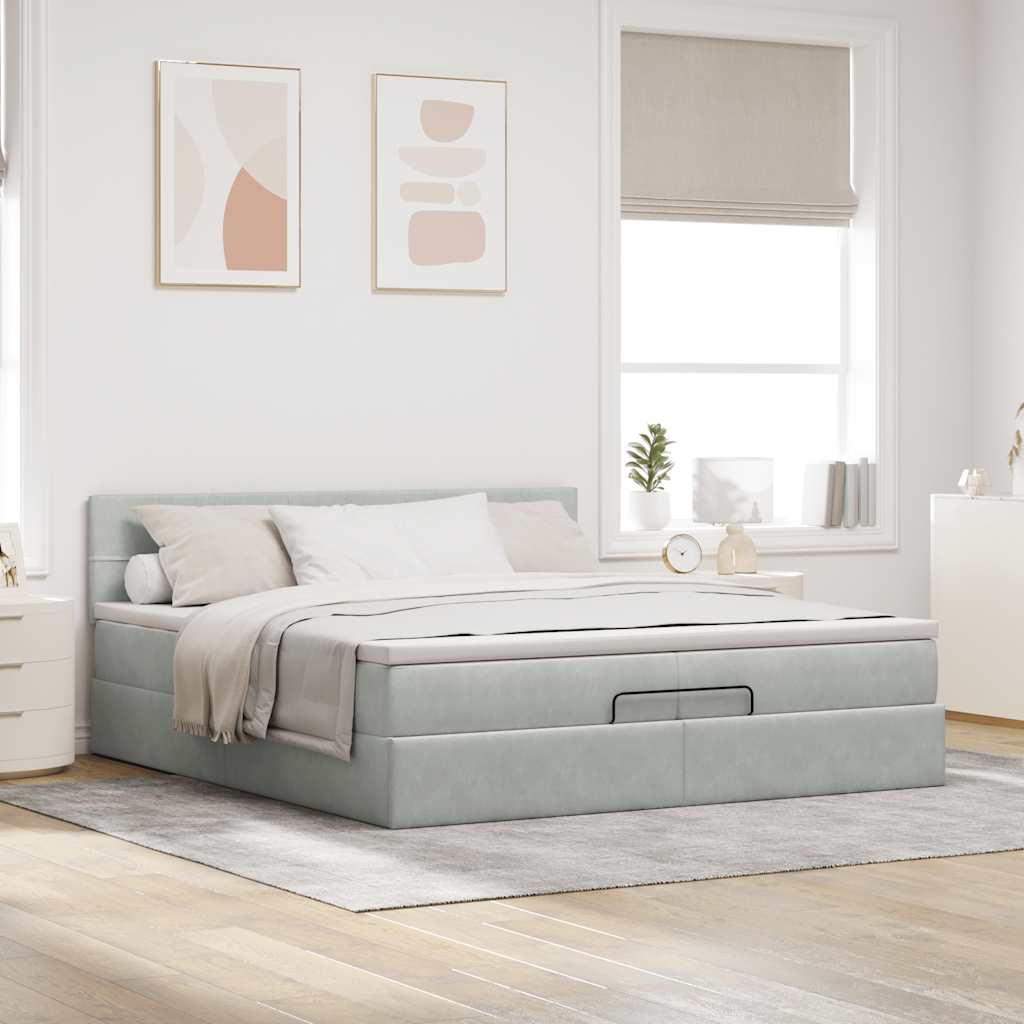 Ottoman krevet s madracem svijetlo sivi 200x200 cm baršun