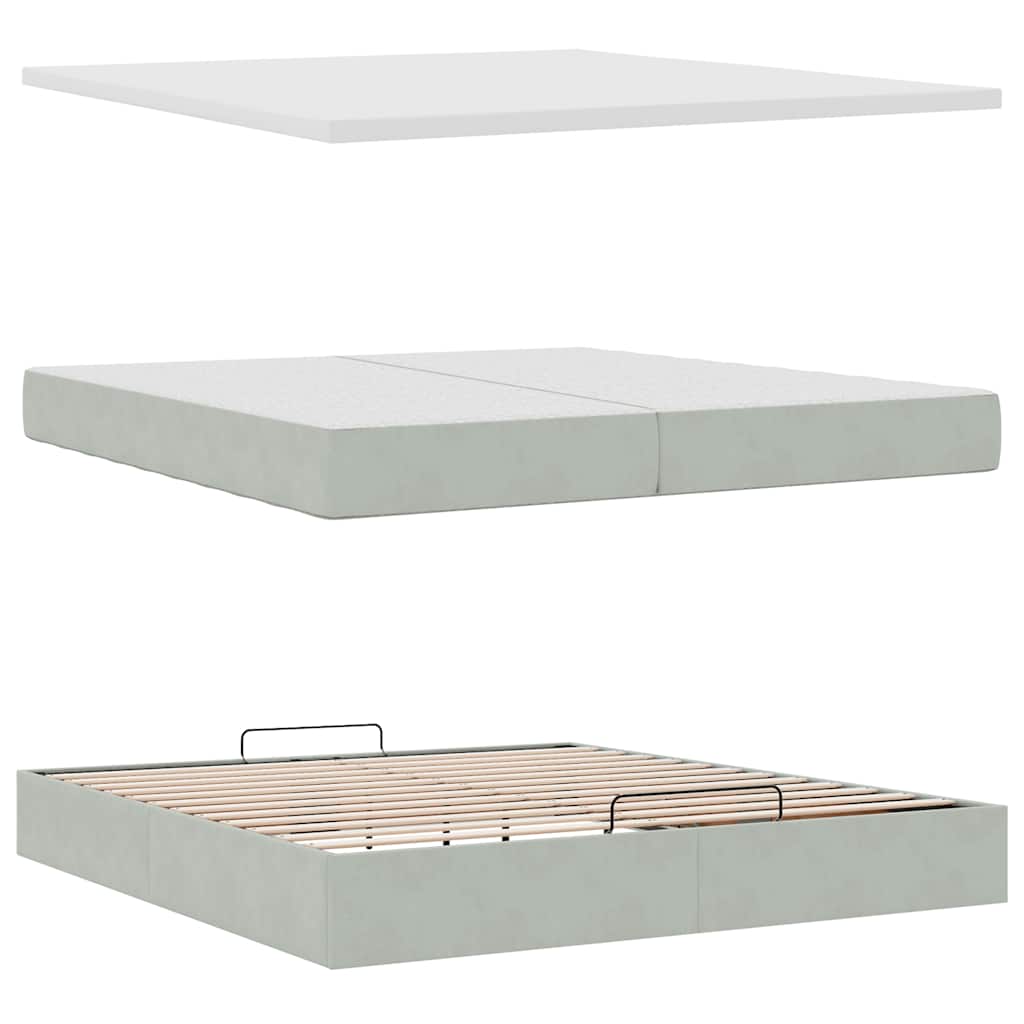 Ottoman krevet s madracem svijetlo sivi 200x200 cm baršun