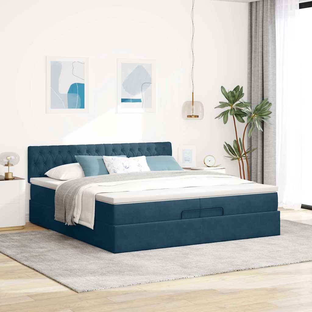 Ottoman krevet s madracem tamnoplavi 200x200 cm baršun