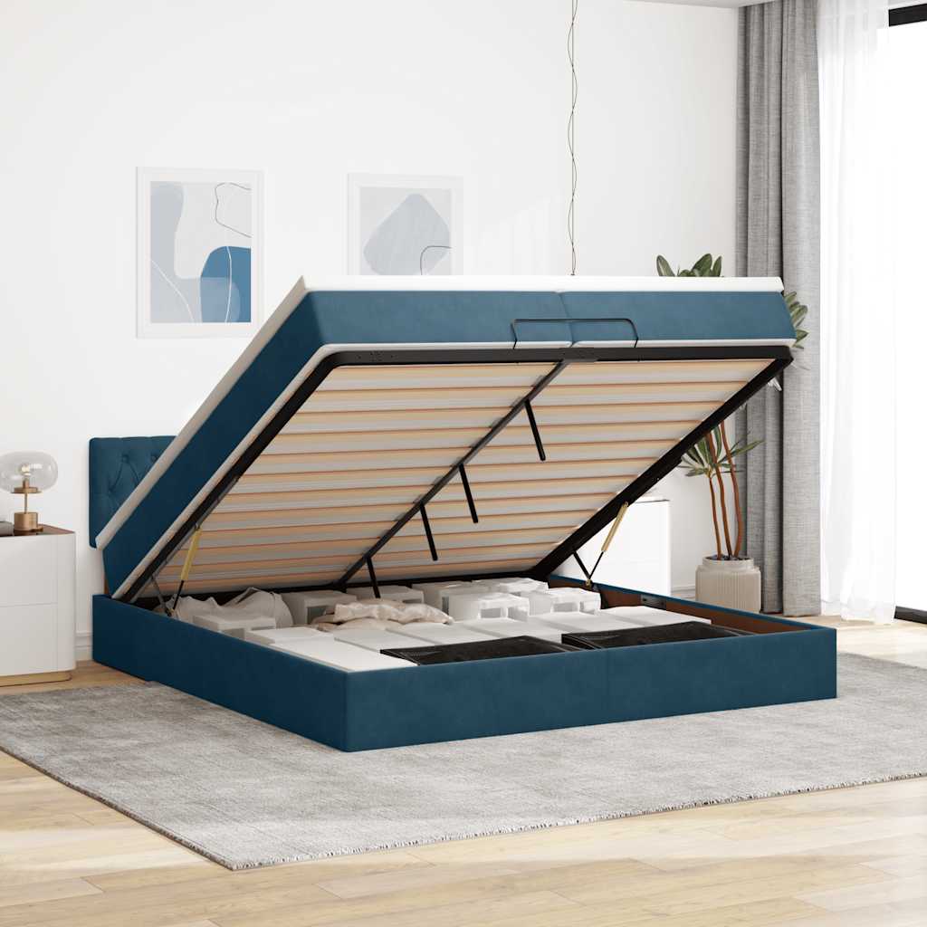 Ottoman krevet s madracem tamnoplavi 200x200 cm baršun