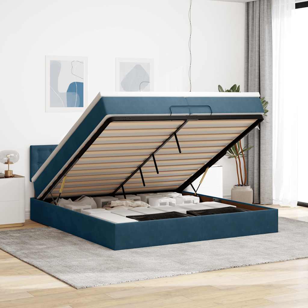 Ottoman krevet s madracem tamnoplavi 200x200 cm baršun