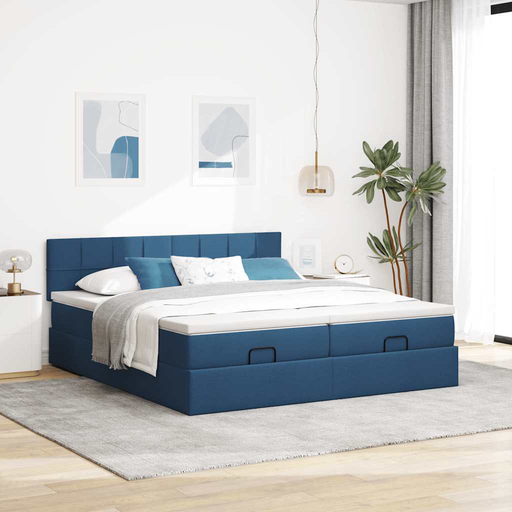 Ottoman krevet s madracima plavi 160x200 cm tkanina