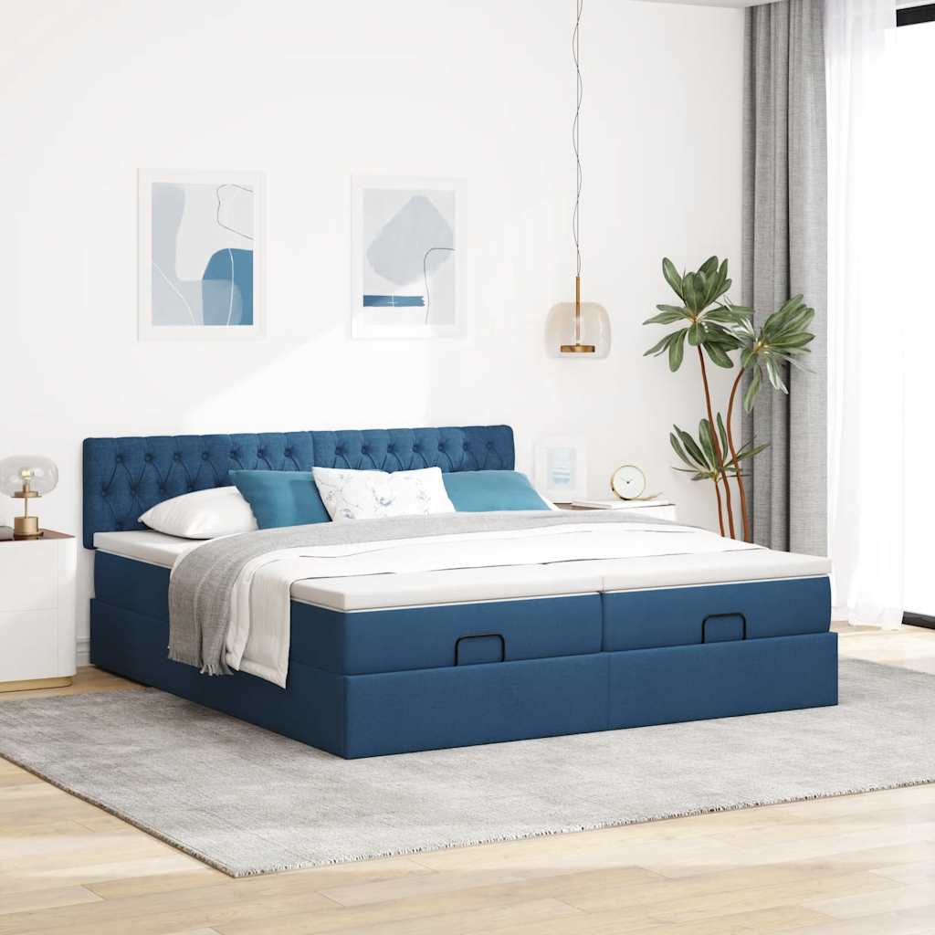 Ottoman krevet s madracima plavi 160x200 cm tkanina