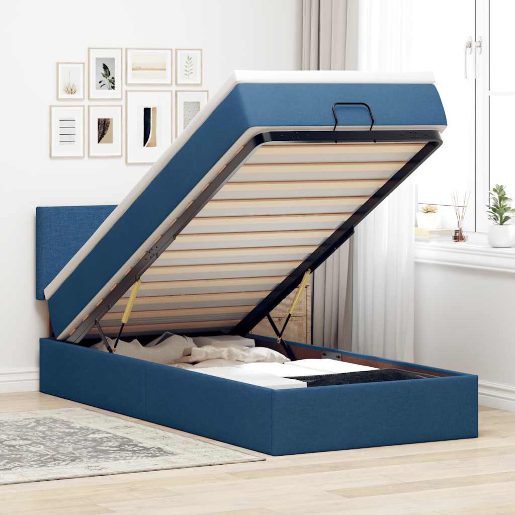 Ottoman krevet s madracem i LED diodama plavi 80x200 cm tkanina