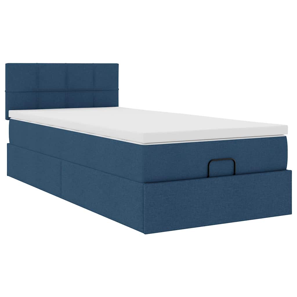 Ottoman krevet s madracem i LED diodama plavi 80x200 cm tkanina