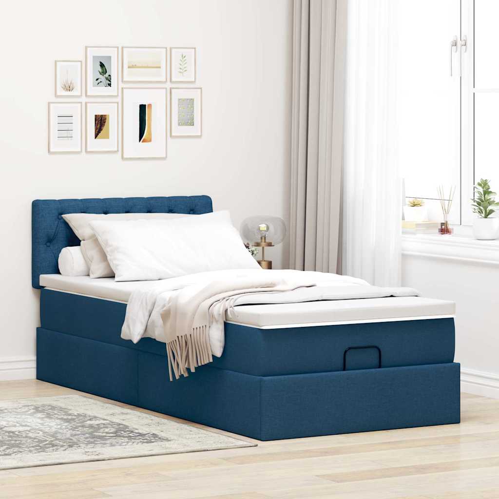 Ottoman krevet s madracem i LED diodama plavi 80x200 cm tkanina
