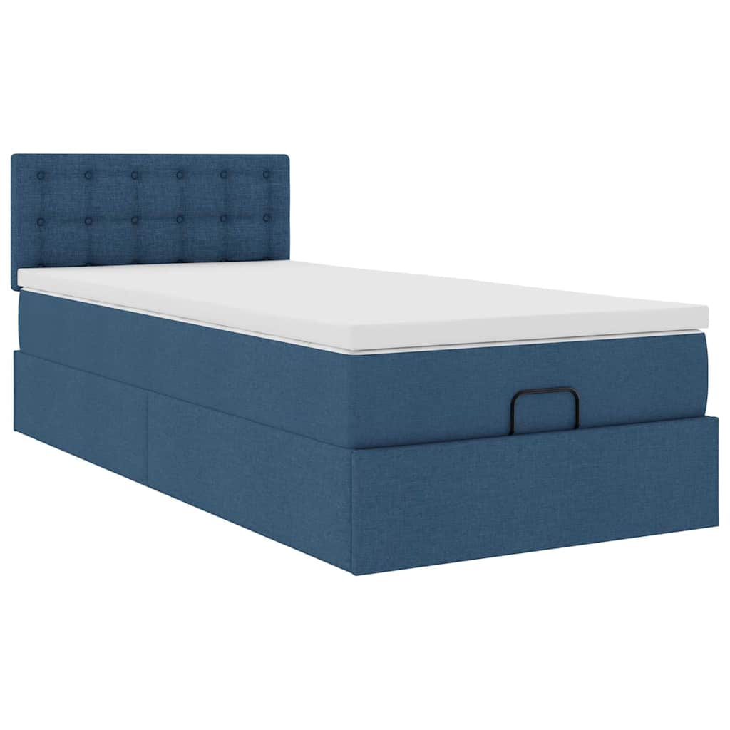 Ottoman krevet s madracem i LED diodama plavi 80x200 cm tkanina