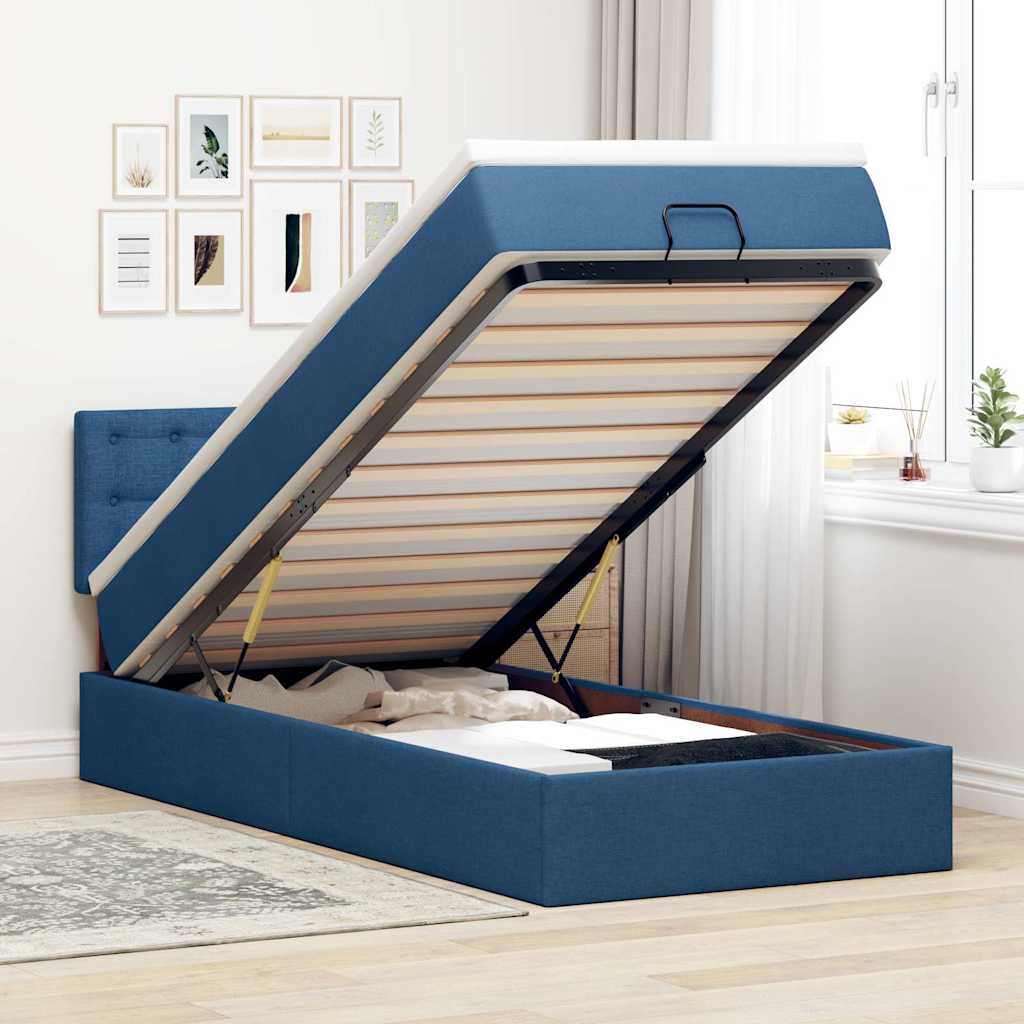 Ottoman krevet s madracem i LED diodama plavi 80x200 cm tkanina