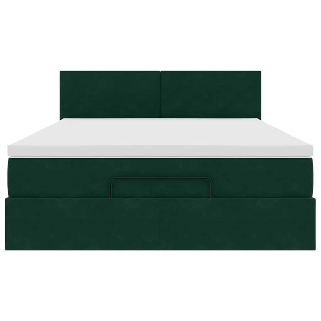 Ottoman krevet s madracem i LED diodama tamnozeleni 140x190 cm baršun