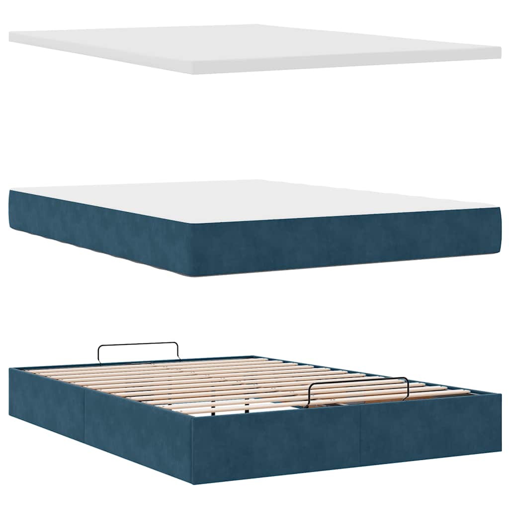Ottoman krevet s madracem i LED diodama tamnoplavi 140x200 cm baršun