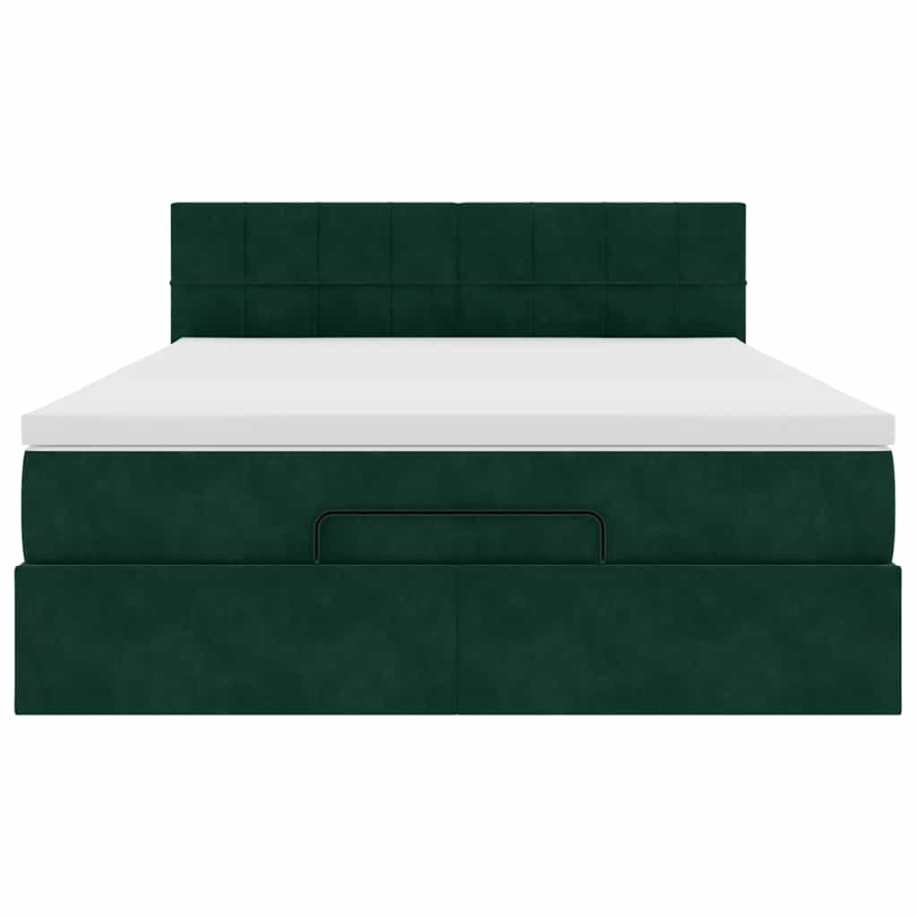 Ottoman krevet s madracem i LED diodama tamnozeleni 140x190 cm baršun
