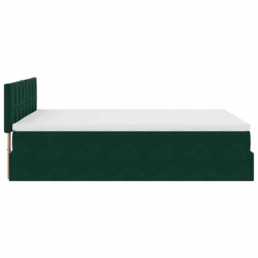 Ottoman krevet s madracem i LED diodama tamnozeleni 140x190 cm baršun