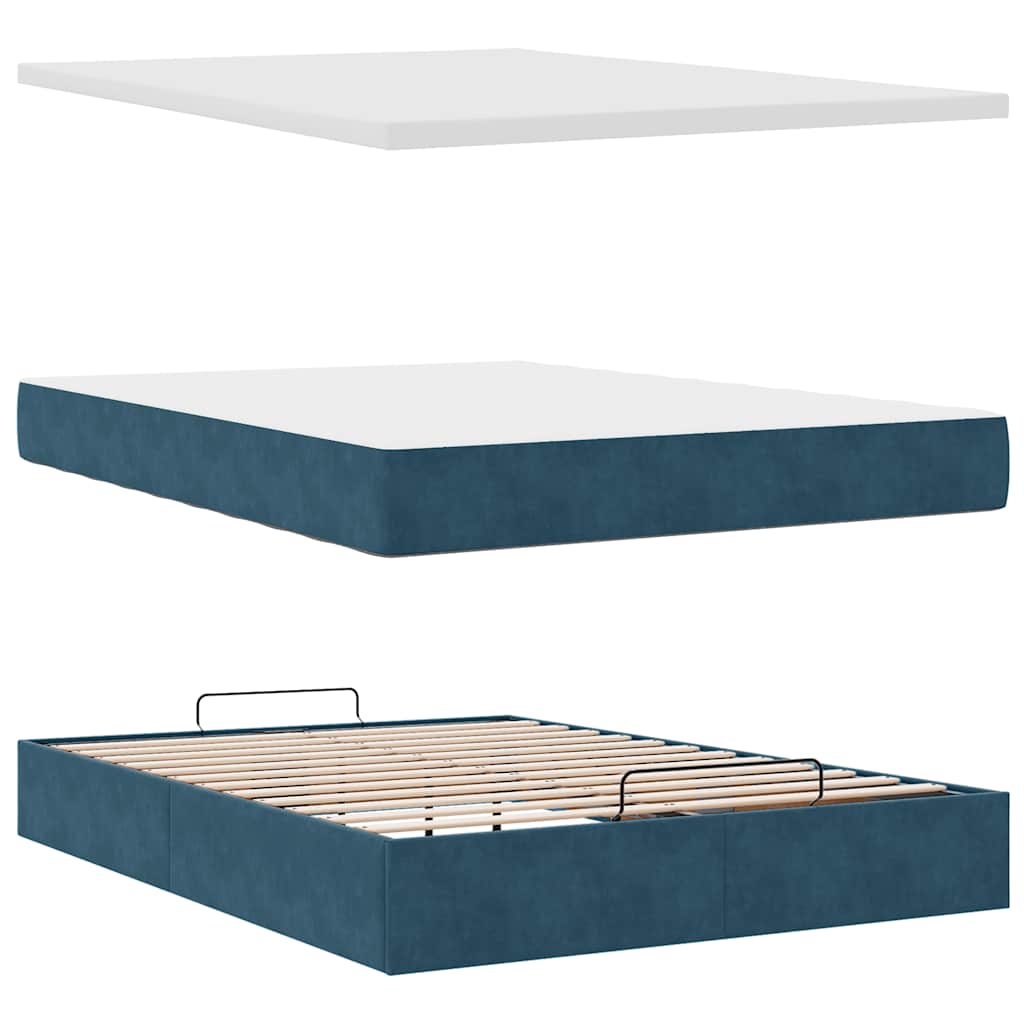 Ottoman krevet s madracem i LED diodama tamnoplavi 140x200 cm baršun
