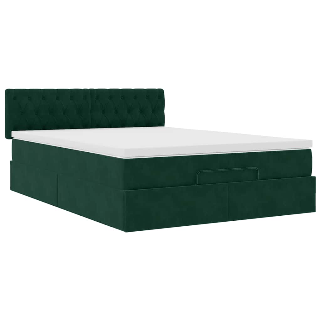Ottoman krevet s madracem i LED diodama tamnozeleni 140x190 cm baršun