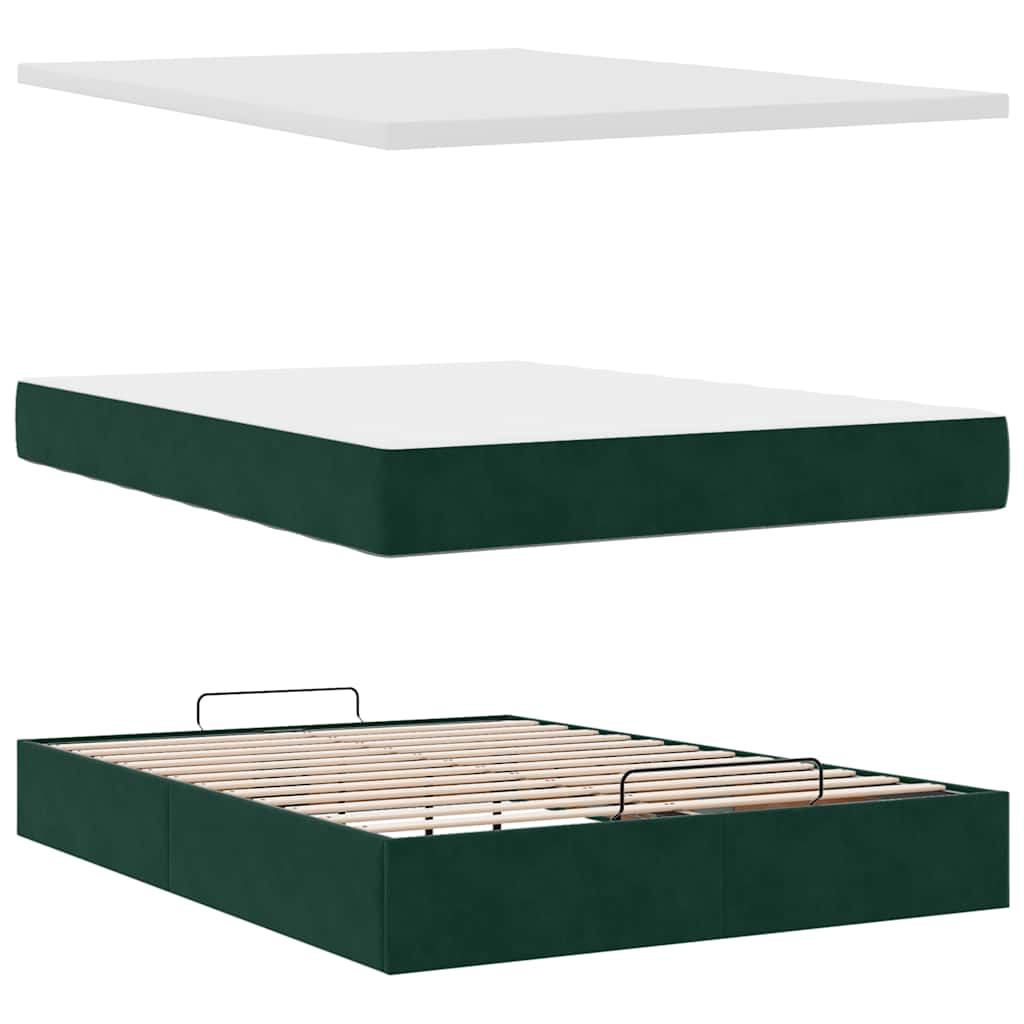 Ottoman krevet s madracem i LED diodama tamnozeleni 140x190 cm baršun
