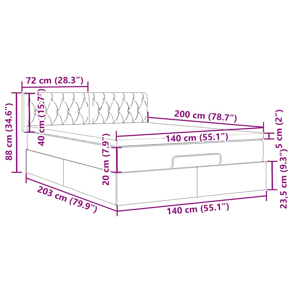 Ottoman krevet s madracem i LED diodama crni 140x200 cm baršun