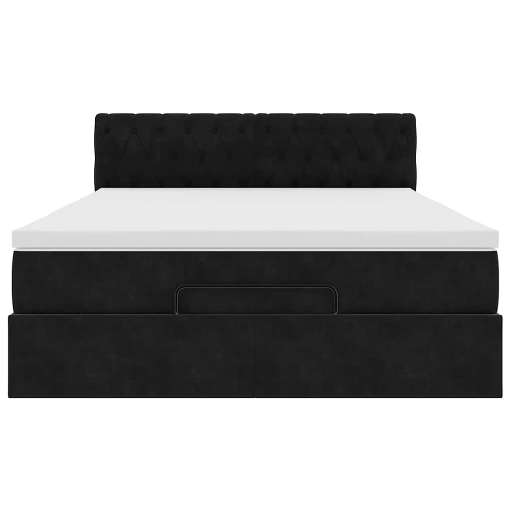 Ottoman krevet s madracem i LED diodama crni 140x200 cm baršun